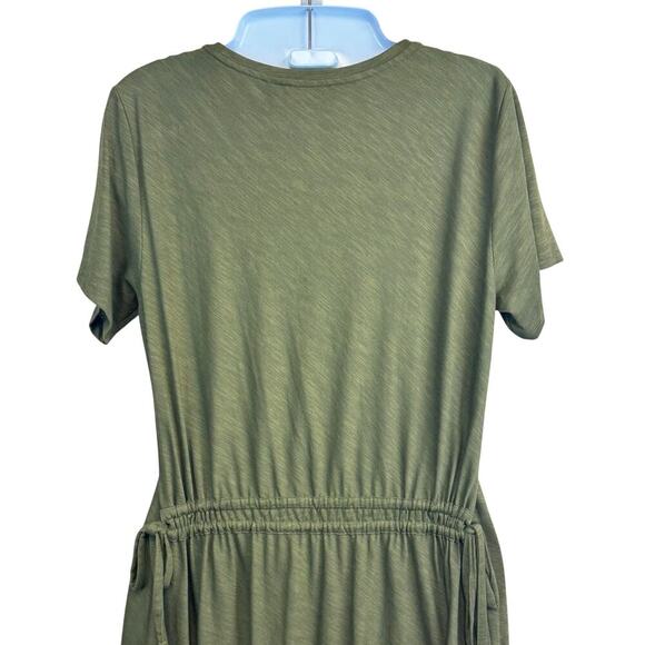 New Theory Vormond Knit Olive Green T-shirt Dress Elastic Tie Waist Women's M - Picture 7 of 13